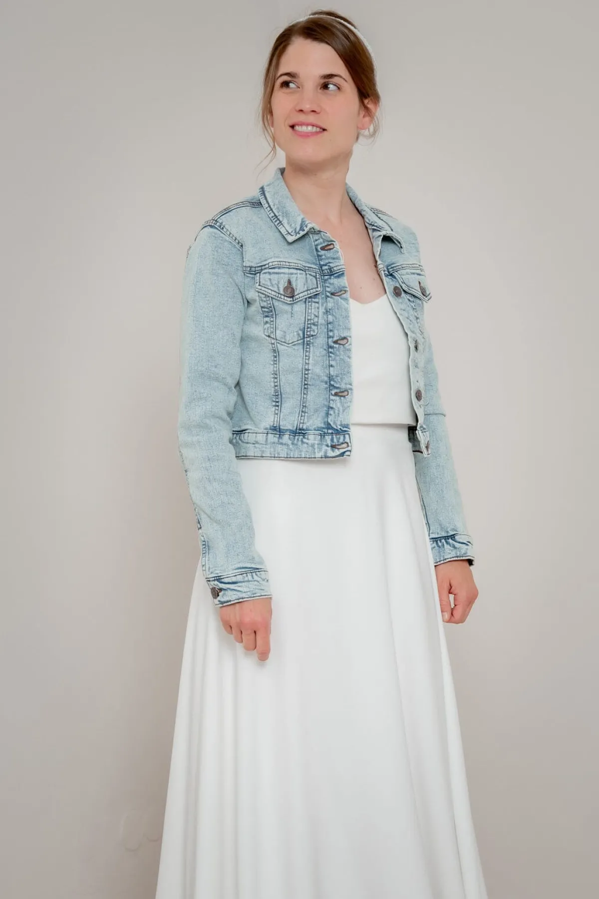 Kurze Braut Jeansjacke mit Knopfleiste<Bianco Evento Discount