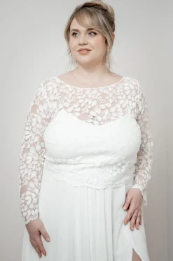 Langarm-Brauttop aus Blätterspitze – Norine Curvy<noni Sale