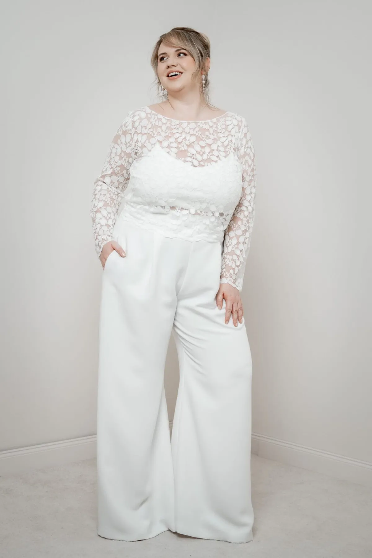 Langarm-Brauttop aus Blätterspitze – Norine Curvy<noni Sale