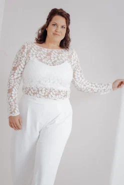 Langarm-Brauttop aus Blätterspitze – Norine Curvy<noni Sale
