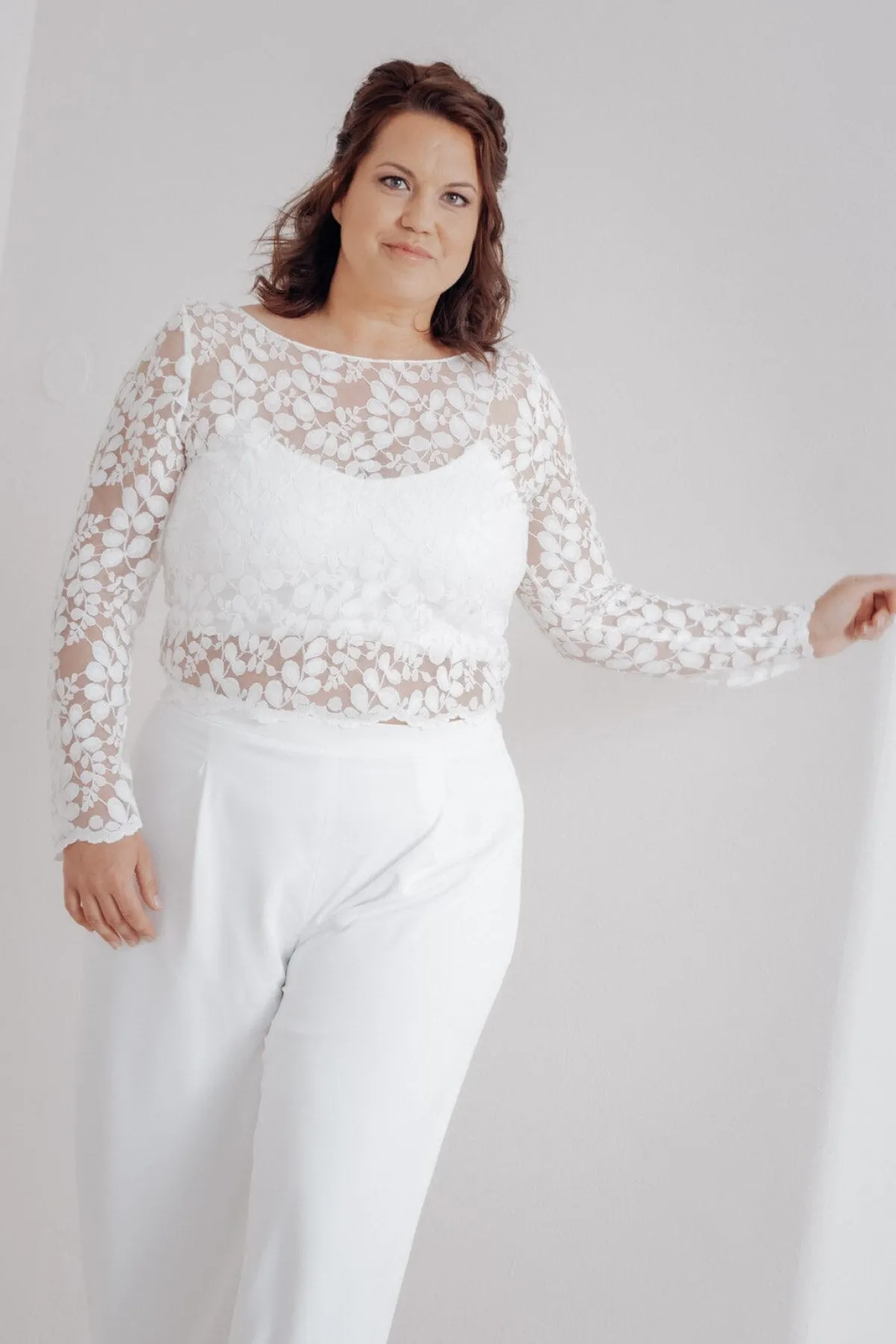 Langarm-Brauttop aus Blätterspitze – Norine Curvy<noni Sale