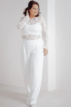 Langarm-Brauttop aus Blätterspitze – Norine Curvy<noni Sale