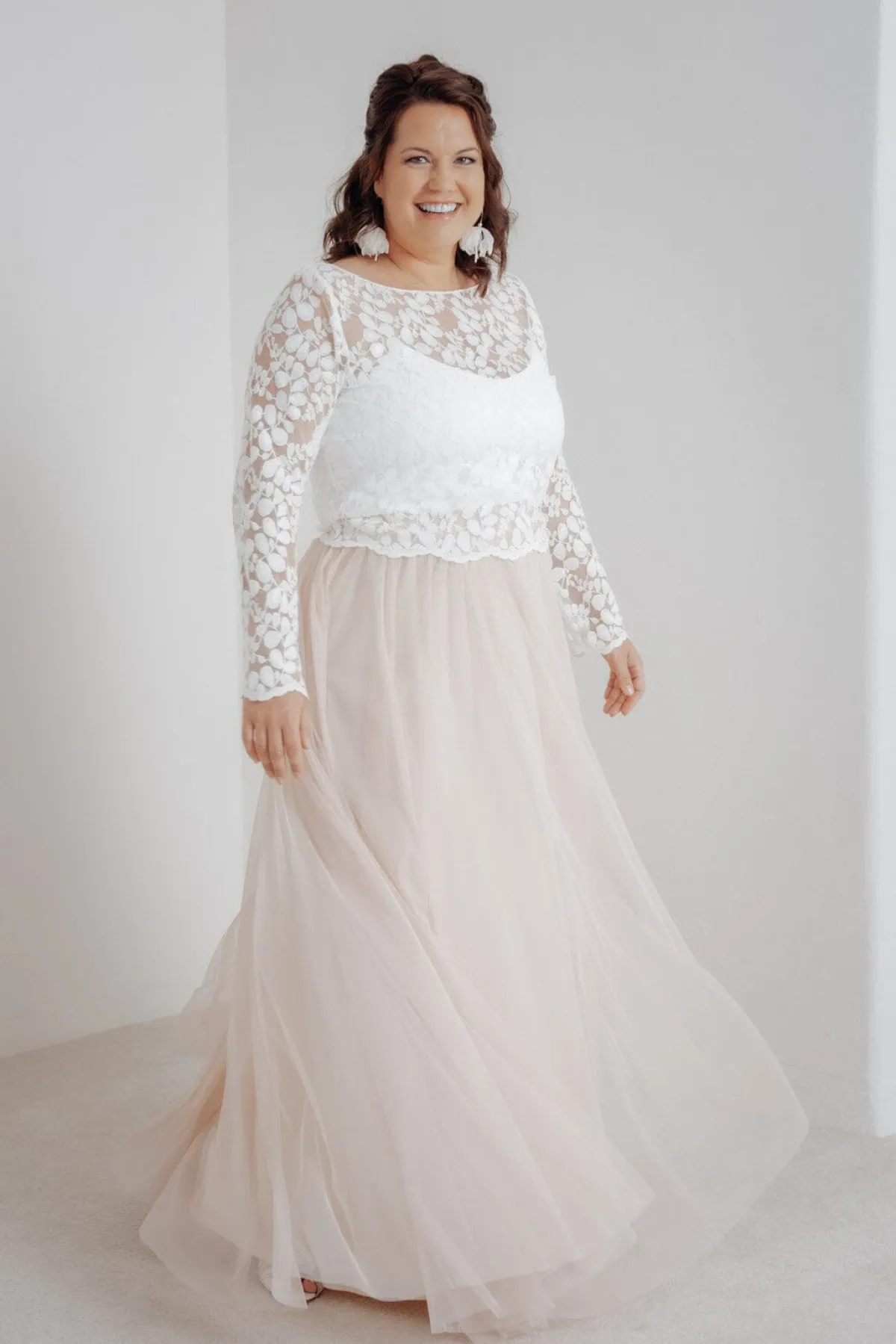 Langer Braut Rock aus fließendem Softtüll in Blush – India Curvy<noni Best