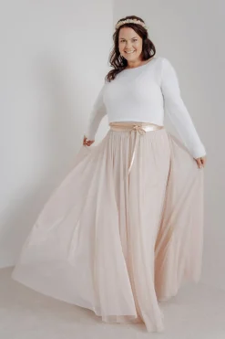 Langer Braut Rock aus fließendem Softtüll in Blush – India Curvy<noni Best