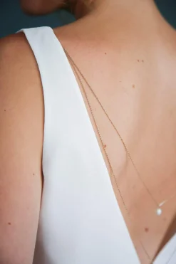 Lange, zweireihige Rückenkette mit Perlen, Brautschmuck<La Chia