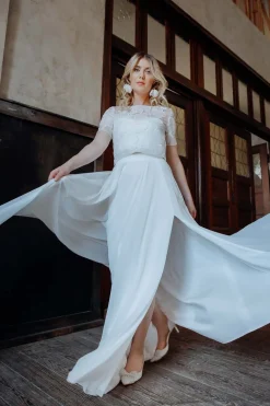 Maxi-Braut Rock in Ivory mit Beinschlitz – Jona<noni Hot