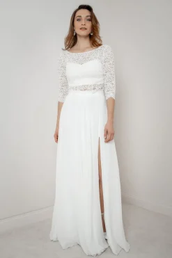 Maxi-Braut Rock in Ivory mit Beinschlitz – Jona<noni Hot