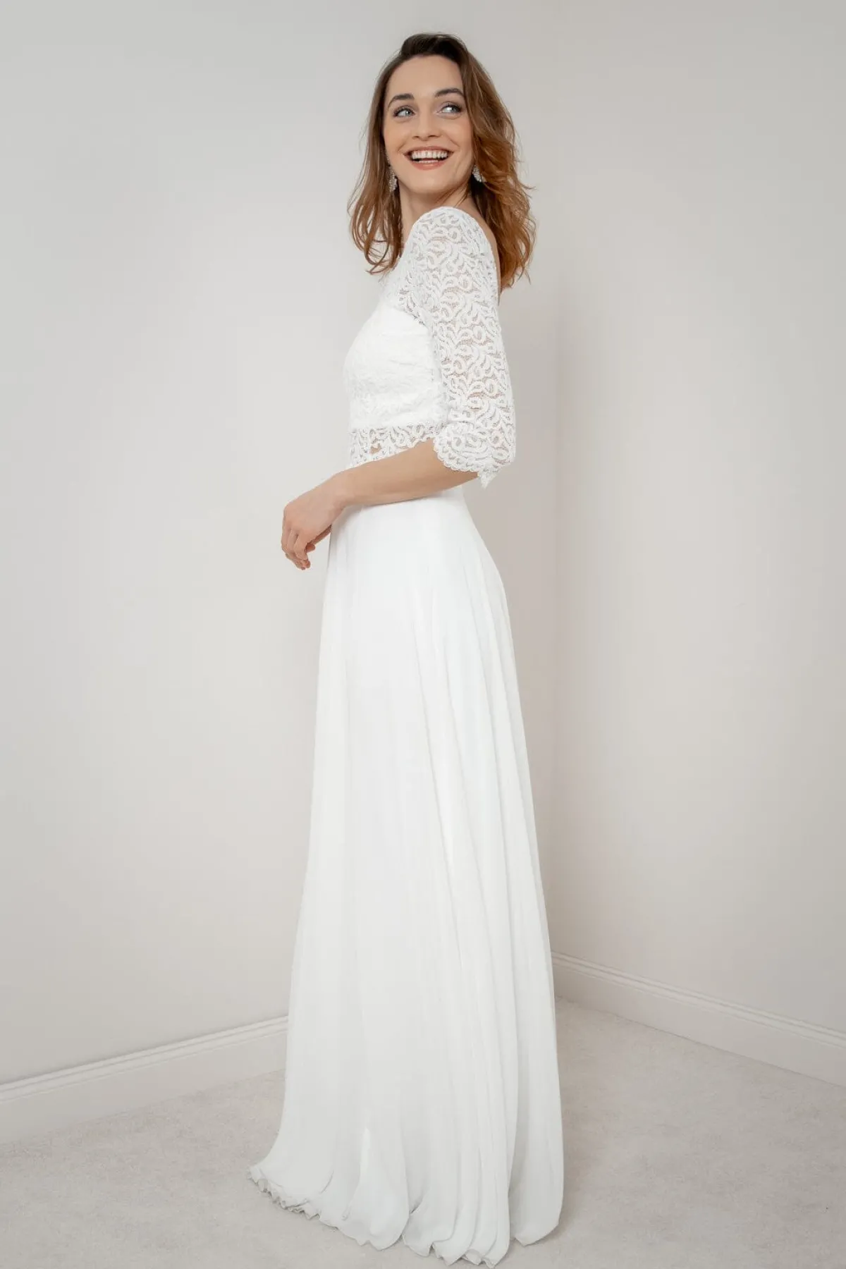 Maxi-Braut Rock in Ivory mit Beinschlitz – Jona<noni Hot
