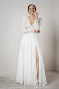 Maxi-Braut Rock in Ivory mit Beinschlitz – Jona<noni Hot