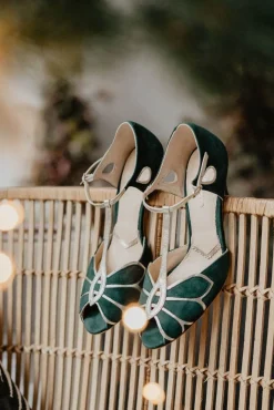 Offener Brautschuh in Tannengrün und Gold - Mimosa<Rachel Simpson Best