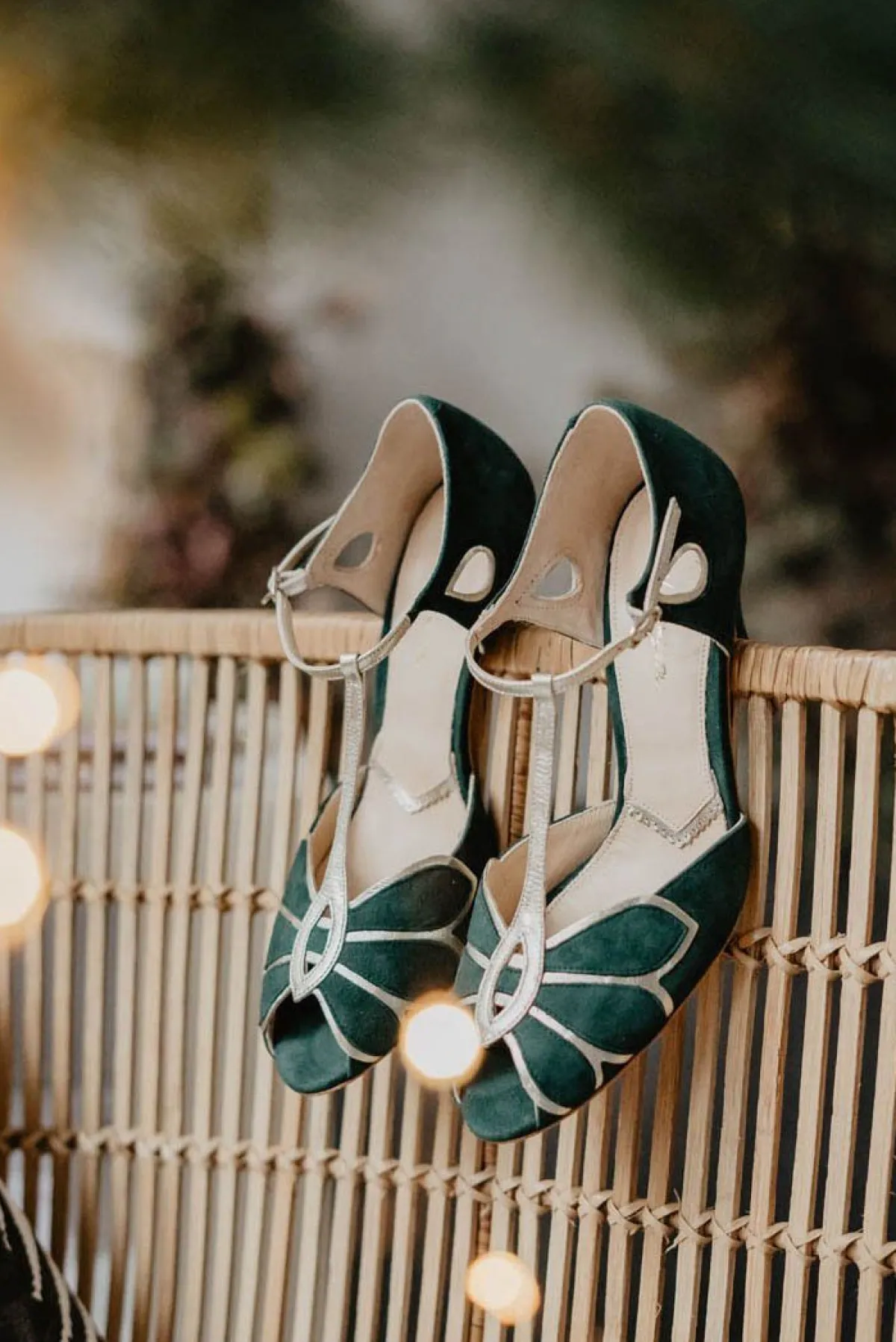 Offener Brautschuh in Tannengrün und Gold - Mimosa<Rachel Simpson Best