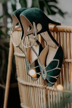 Offener Brautschuh in Tannengrün und Gold - Mimosa<Rachel Simpson Best