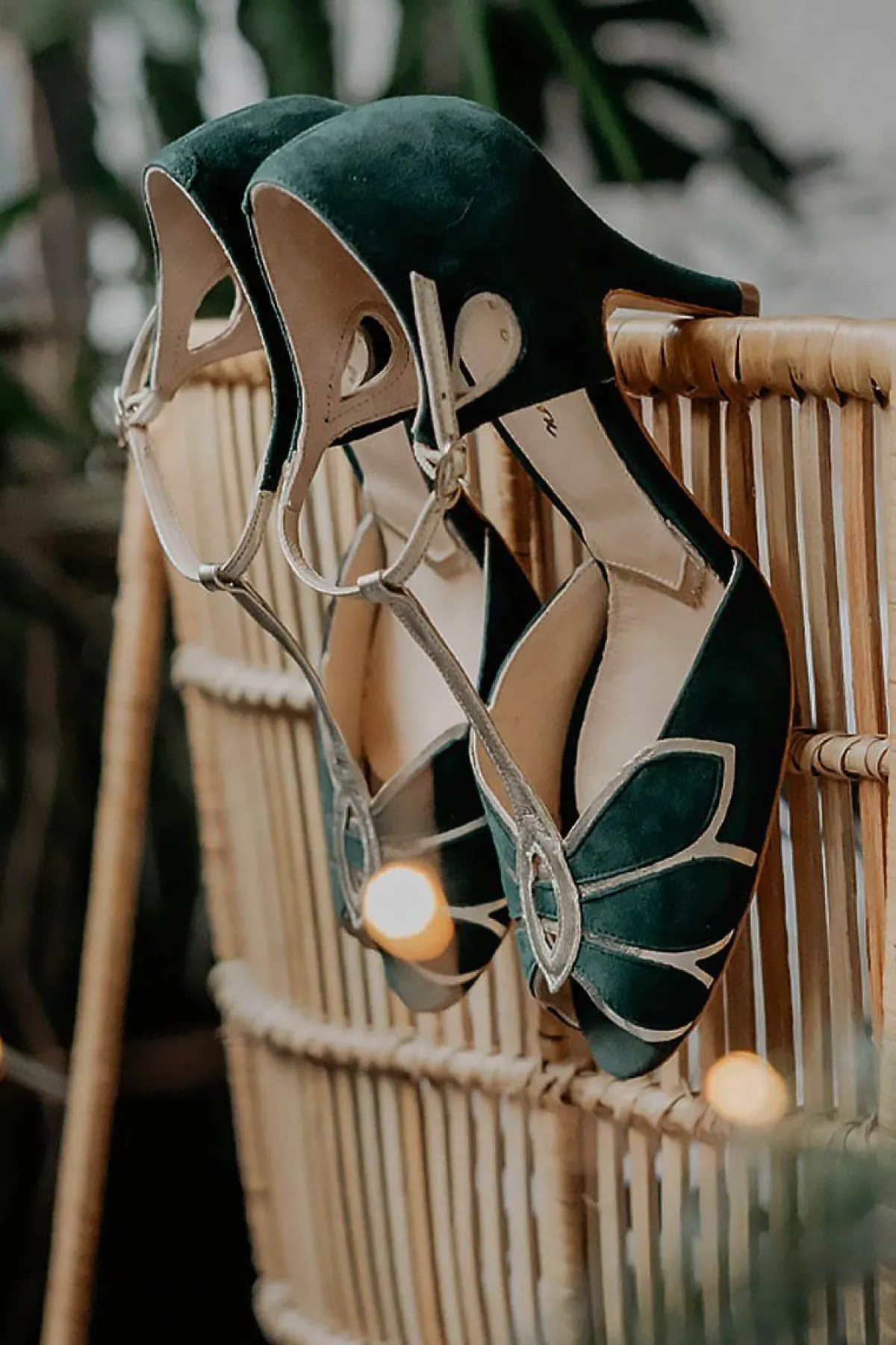Offener Brautschuh in Tannengrün und Gold - Mimosa<Rachel Simpson Best