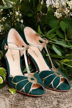Offener Brautschuh in Tannengrün und Gold - Mimosa<Rachel Simpson Best