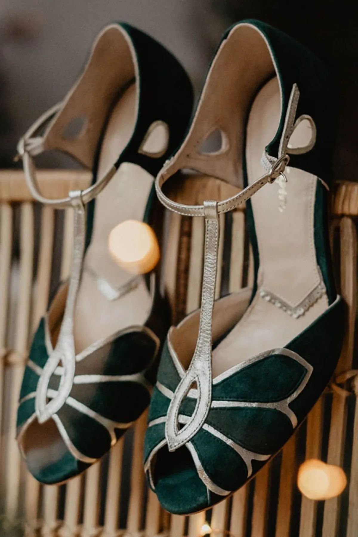 Offener Brautschuh in Tannengrün und Gold - Mimosa<Rachel Simpson Best