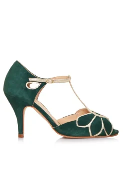 Offener Brautschuh in Tannengrün und Gold - Mimosa<Rachel Simpson Best