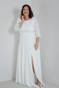 Plus Size Braut Rock mit Schlitz und Zierknöpfen – Eira Curvy<noni Clearance