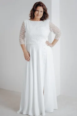 Plus Size Braut Rock mit Schlitz und Zierknöpfen – Eira Curvy<noni Clearance