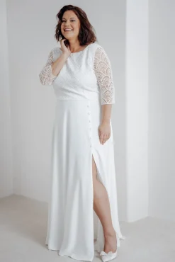 Plus Size Braut Rock mit Schlitz und Zierknöpfen – Eira Curvy<noni Clearance