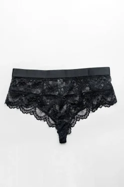 Schwarzer Spitzen-String im High-Waist-Look<Understatement Sale