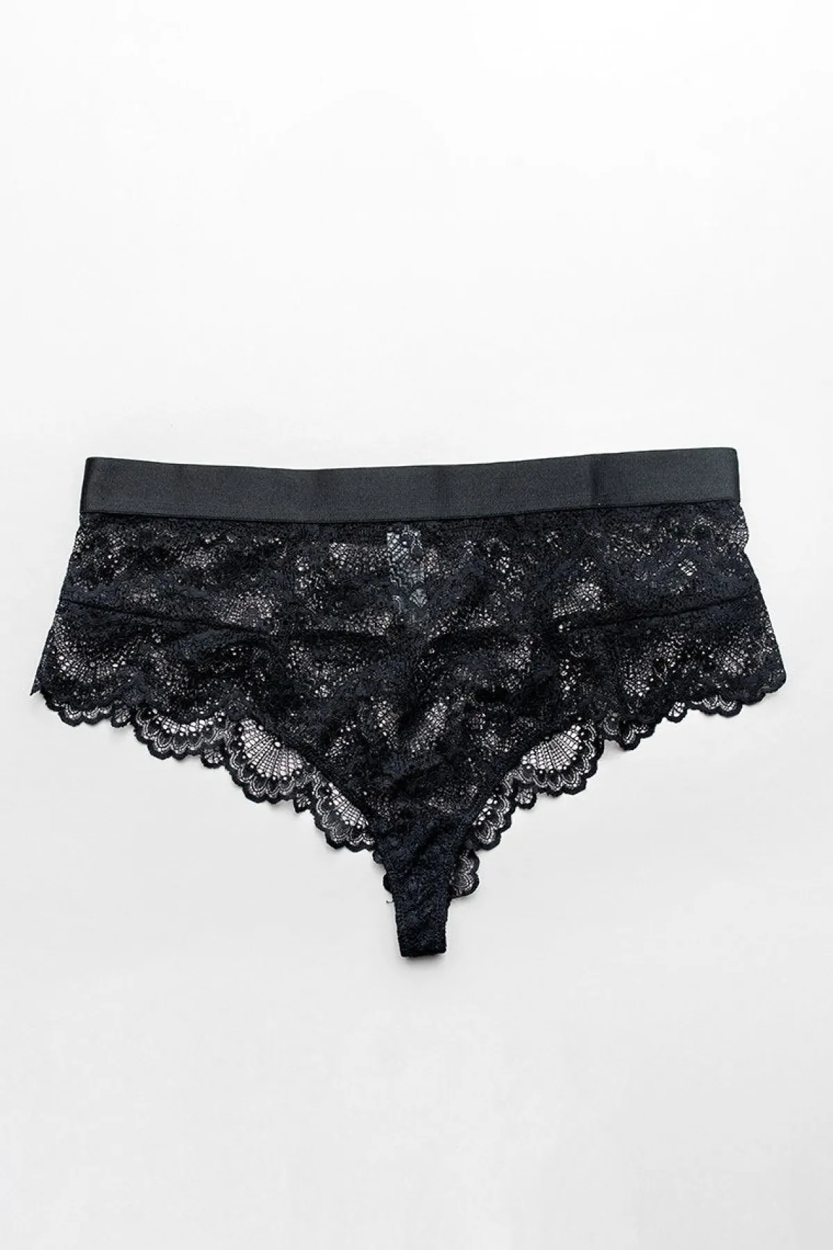 Schwarzer Spitzen-String im High-Waist-Look<Understatement Sale