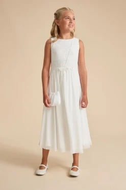 Schwingendes Kommunionkleid aus Chiffon und Spitze<Weise Sale