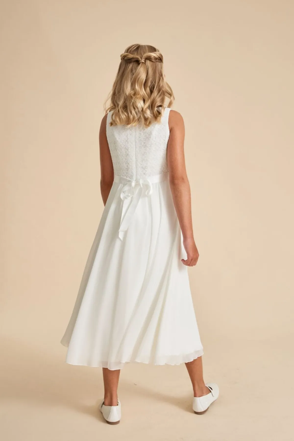 Schwingendes Kommunionkleid aus Chiffon und Spitze<Weise Sale