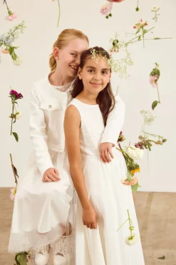 Schwingendes Kommunionkleid aus Chiffon und Spitze<Weise Sale