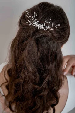 Silberfarbener Braut Haarkamm mit Perlen<Weise Hot