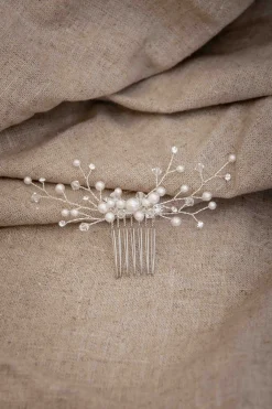 Silberfarbener Braut Haarkamm mit Perlen<Weise Hot