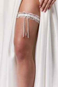 Strumpfband in Blau und Ivory mit Schleife und Kunstperlen<Poirier Outlet