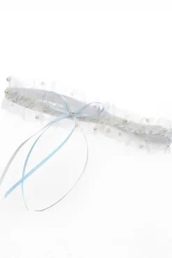 Strumpfband in Blau und Ivory mit Schleife und Kunstperlen<Poirier Outlet