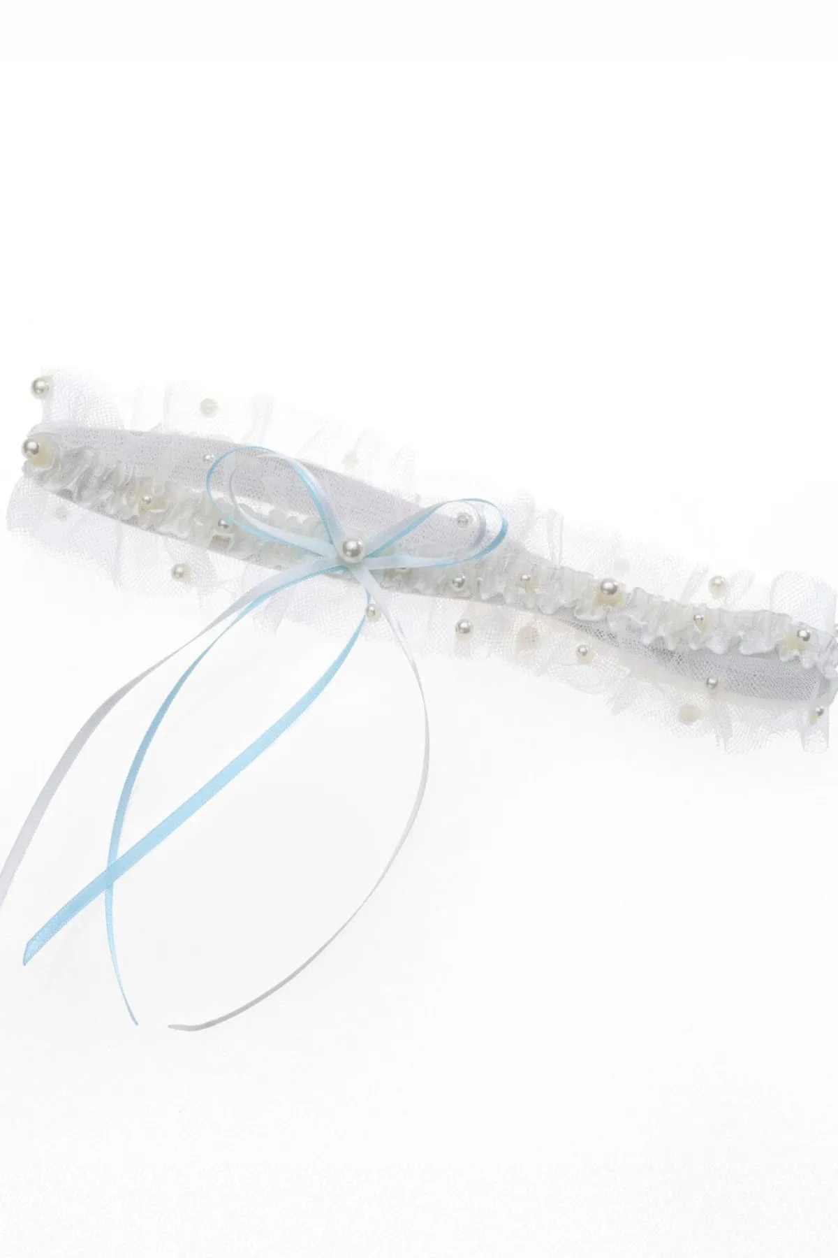 Strumpfband in Blau und Ivory mit Schleife und Kunstperlen<Poirier Outlet
