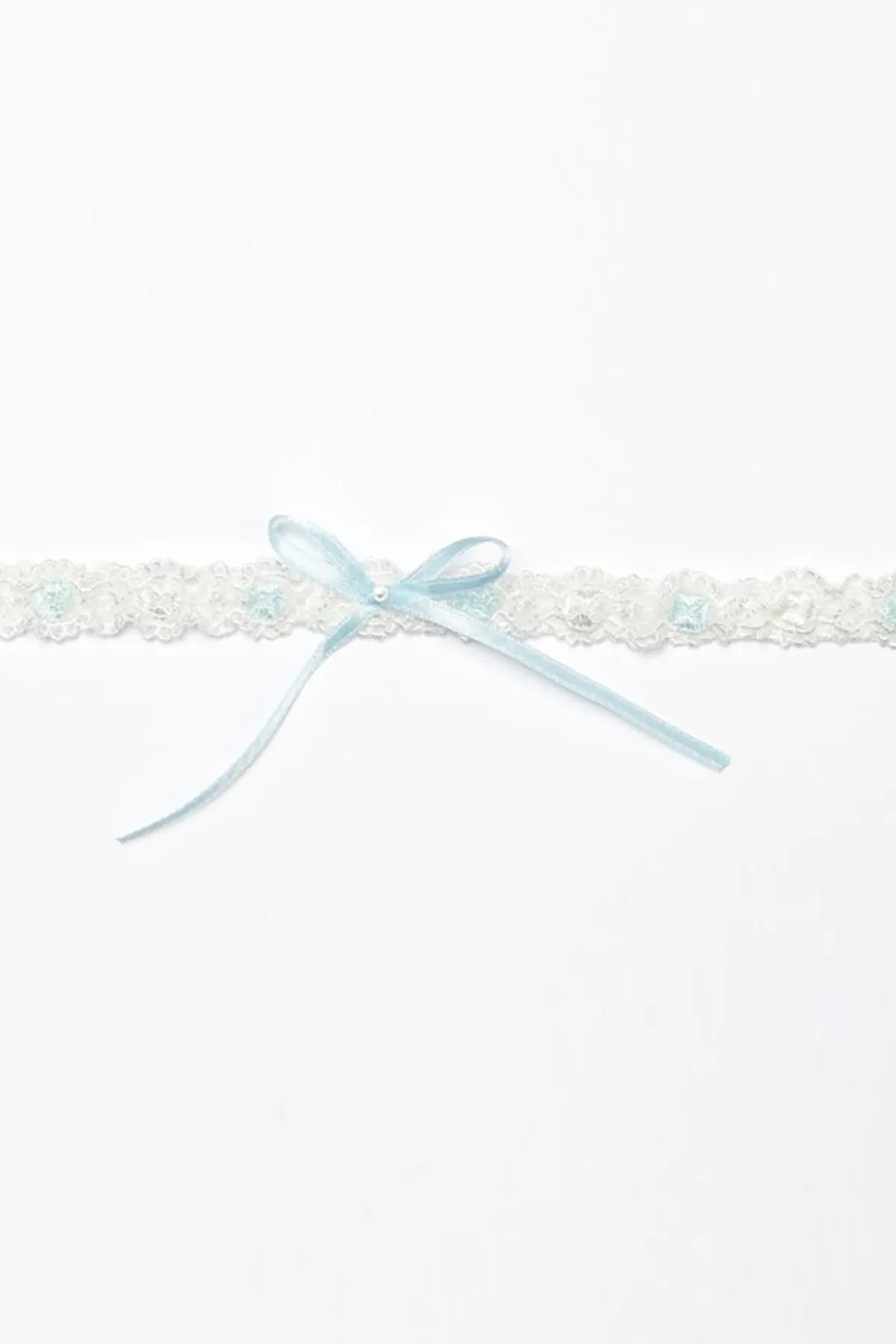 Strumpfband mit blauer Schleife und kleinem Strass-Stein<Poirier Discount