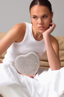 Tasche mit Glitzer-Riemen – Big Heart Bag Crystal Silver |<Weat Sale