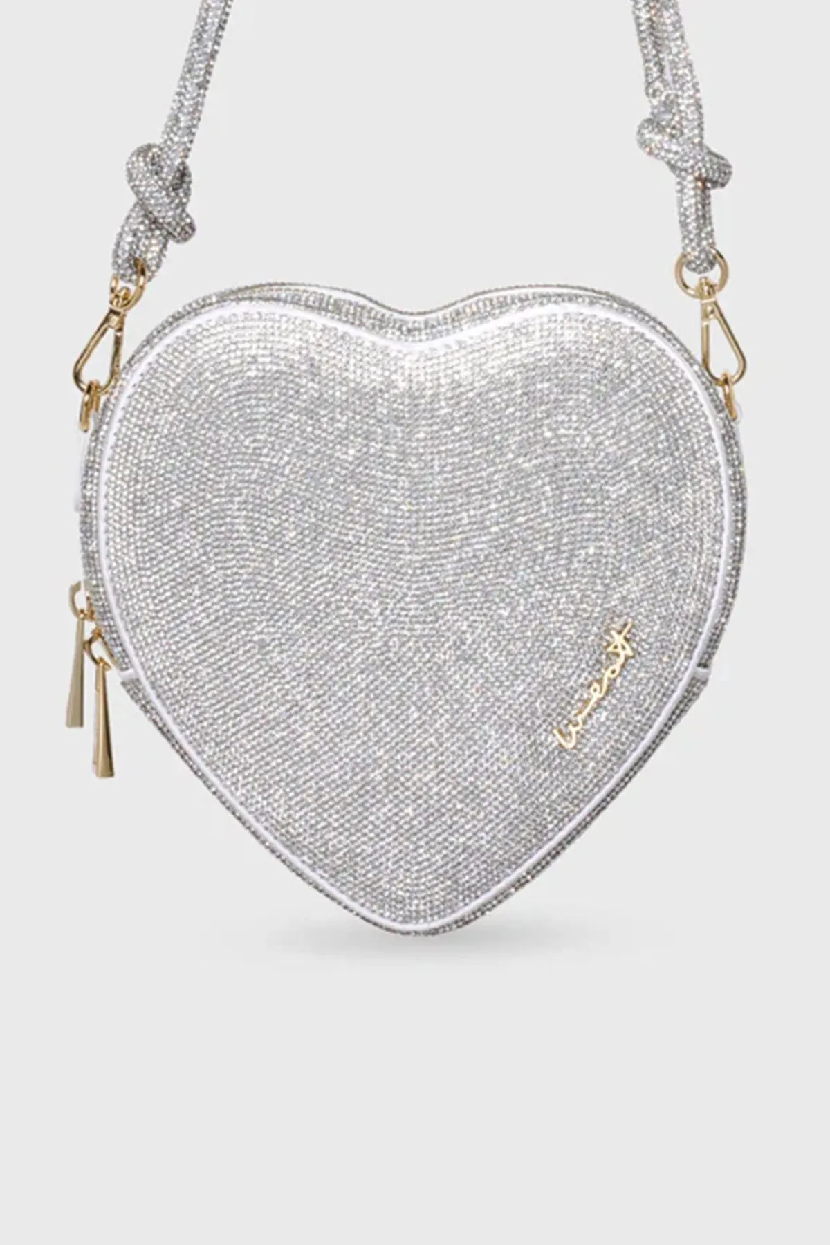 Tasche mit Glitzer-Riemen – Big Heart Bag Crystal Silver |<Weat Sale