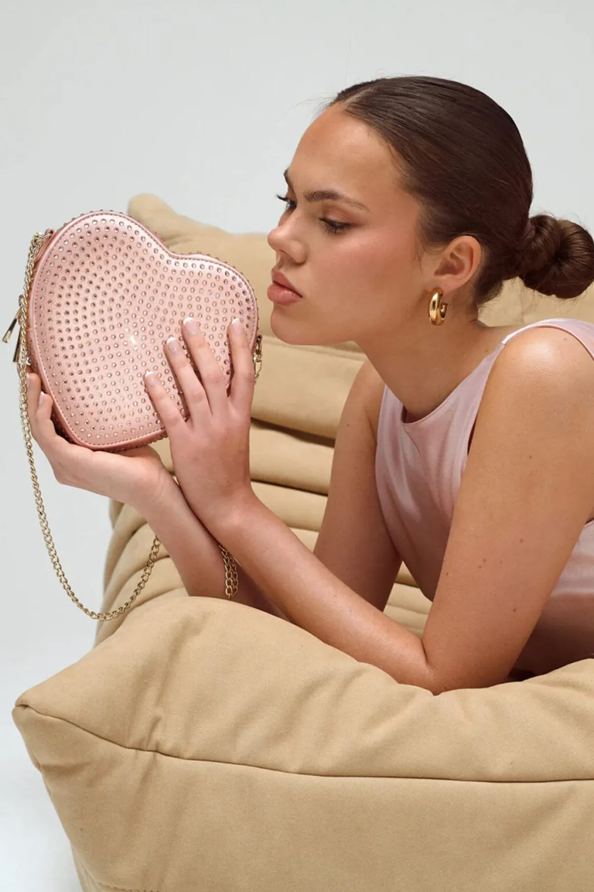 Verzierte Tasche – Big Heart Bag Crystal Rosé Silk |<Weat Best